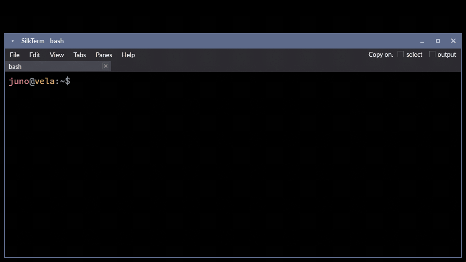 SilkTerm smooth-scrolling terminal output, with a background image and the text scrim in use.